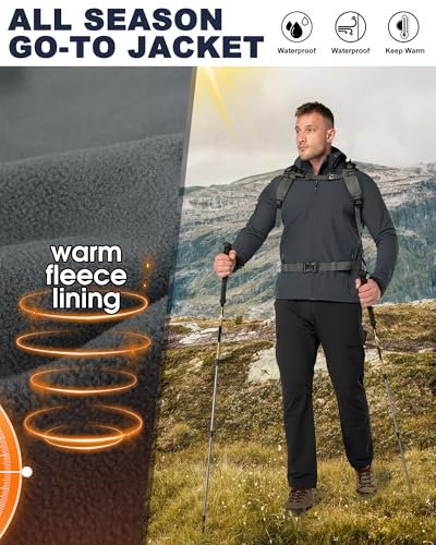 33,000ft Men's Hooded Fleece Lined Rain Shell Jacket Waterproof Lightweight - color: Dark Grey, size: Small