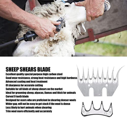 Sheep Shears Replacement Blades, Professional Curved 9 Tooth Clipper Comb Blade, Cutter Trimmer Accessory Set Kit for Sheep Alpacas Goats