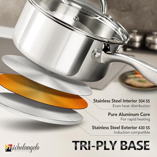 MICHELANGELO Stainless Steel Pot Set with Steamer, 1QT & 2QT & 3QT, 7-Piece - size: 1+2+3QT