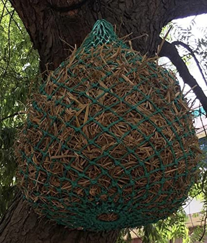 Majestic Ally 2 Pcs 1.25”x1.25” Holes Ultra Slow Feed 40” Very Sturdy Hay Net with Bottom Ring for Goat, Sheep and Livestock Simulatr grazing, Reduces Waste (Turquoise) - color: Turquoise