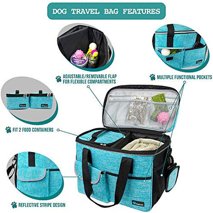 PetAmi Dog Travel Bag Organizer, Pet Supplies Diaper Tote, Teal Blue Medium - color: Sea Blue, size: Medium - 14.5"L x 8"W x 12.0"H