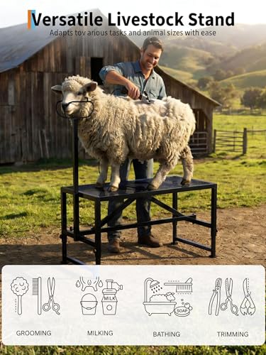Adjustable Goat Milking Stand 47x23in 500LBS Capacity Heavy Duty | Headpiece & Nose Loop, Height Adjustable, Multi-Purpose