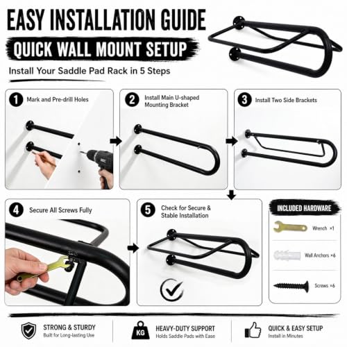6 Pack Wall Mounted Saddle Racks with Pad Bar, Heavy Duty Saddle Pad Rack
