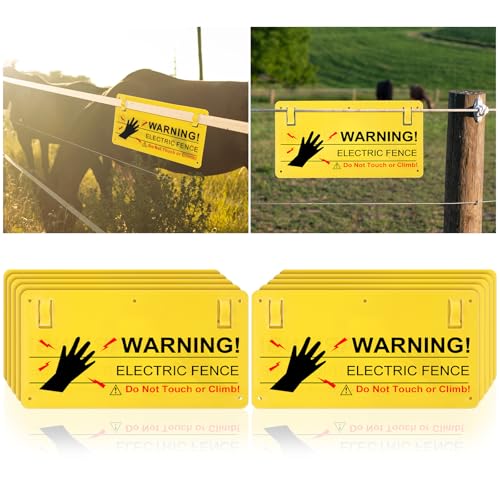 Electric Fence Warning Signs, 10 Pcs, 9.6x5 in, Plastic, Farm Home
