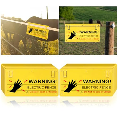 Electric Fence Warning Signs, 10 Pcs, 9.6x5 in, Plastic, Farm Home