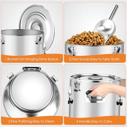 Stainless Steel Dog Food Storage Container,20LB/25LB Airtight Dog Food Storage Container with Lid to Keep Fresh,Easy Clean Large Pet Food Storage Container with Scoop for Cat Food,Chicken Feed,Rice - size: 20 LBS