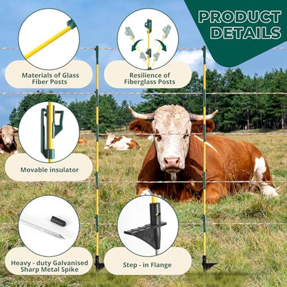 48In/4FT Fiberglass Step-in Electric Fence Posts