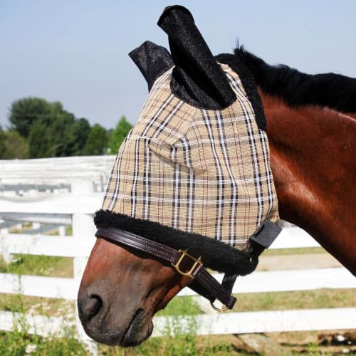Country Pride Traditional Plaid Fly Mask with Ears, Durable Mesh with Fleece Lining, Adjustable Throat Strap and EZ Pull Fasteners, Eye Darts for Clear Vision, Breathable Insect Protection (Small) - size: Small Horse