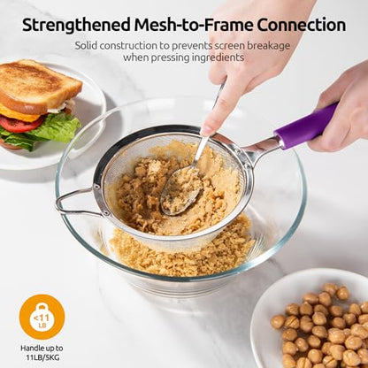 U-Taste Fine Mesh Strainer, 18/8 Stainless Steel Sieve 30 Mesh, M/Purple - color: (5) Purple, size: M-4.73in