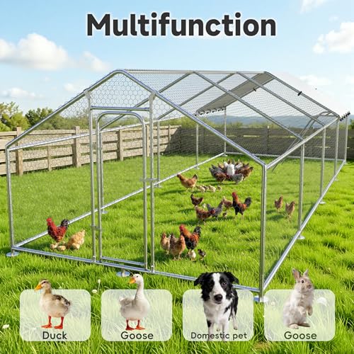 26.3x9.8 FT Extra Large Metal Chicken Coop, Walk-in Poultry Run Pen | Waterproof Cover, Reinforced Metal Structure, Walk-in Chicken Run, Outdoor Poultry Cage for Ducks Hens Rabbits - size: 315.1"L x 118.1"W x 78.1"H