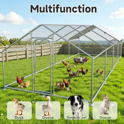 26.3x9.8 FT Extra Large Metal Chicken Coop, Walk-in Poultry Run Pen | Waterproof Cover, Reinforced Metal Structure, Walk-in Chicken Run, Outdoor Poultry Cage for Ducks Hens Rabbits - size: 315.1"L x 118.1"W x 78.1"H