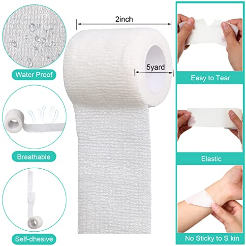 Treela 48 Pack Self Adhesive Wrap Bandage, White, 2 Inches x 5 Yards - color: White, size: 2 Inch X 5 Yards