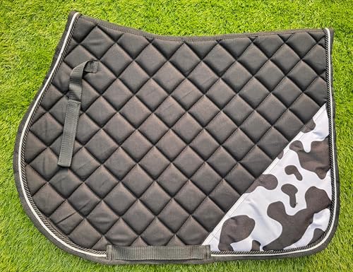 Cow Print English Saddle Pad Set Numnah Horse Ear Bonnet Saddle Cloth Saddle Blanket Horse Riding Wears - size: COB