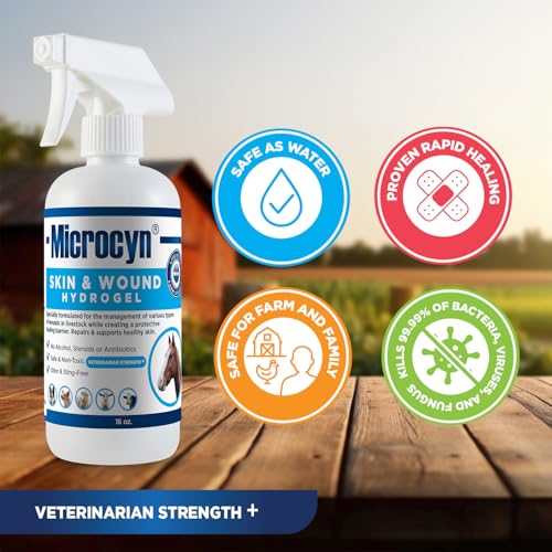 Microcyn Livestock Skin & Wound Hydrogel – 16 oz Moisture-Retaining Protective Barrier for Cuts, Scrapes & Irritated Skin – Professional Farm & Ranch Support
