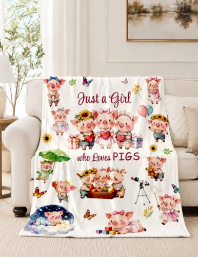 Pig Gifts for Gils Friends Piggy Lovers, Pig Blanket, Pigs Birthday Gifts | Just A Girl Who Loves Pigs Pig Blanket Gifts Christmas Thanksgiving Day Soft Flannel Throw Blanket for Girls Adult, 50*60 - color: Pig