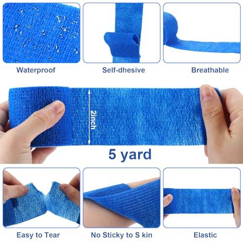 Treela 48 Pack Self Adhesive Wrap Bandage, Blue, 2 Inches x 5 Yards - color: Blue, size: 2 Inch X 5 Yards
