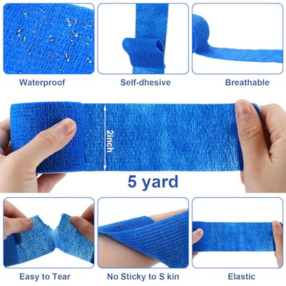 Treela 48 Pack Self Adhesive Wrap Bandage, Blue, 2 Inches x 5 Yards - color: Blue, size: 2 Inch X 5 Yards