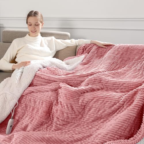 Electric Throw Blanket Heated Throw Blanket Pink Heated Blanket 50''X60'' - color: Dusty Rose, size: Throw(50"x60")