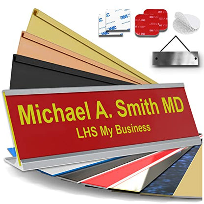 Custom Name Plate for Desk, Red with Yellow Lettering, 2x8 - color: B22 - Red & Yellow Lettering