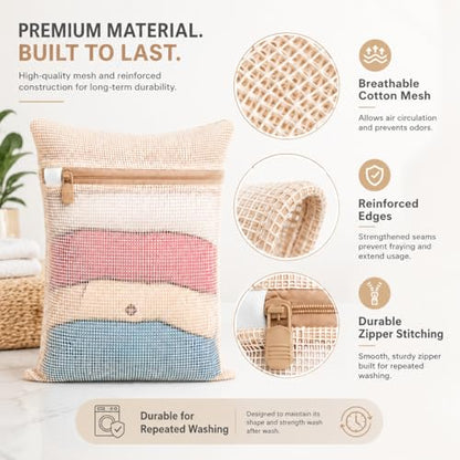 3-piece set extra-large 20×23.6 inch durable organic cotton mesh laundry bags, with sturdy zippers and breathable mesh, perfect for delicate items like underwear, clothes, pants, and socks. - size: Extra Large