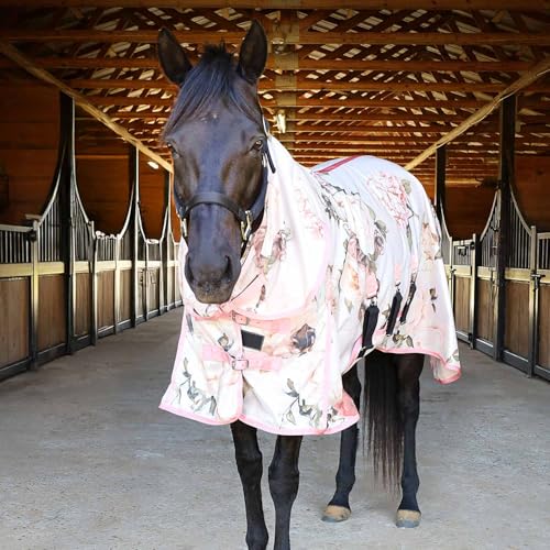 Jeffers Expression Soft Mesh Fly Sheet for Horses 78" – Rose Garden Pattern, Lightweight Mesh Combo Neck Sheet, Breathable UV Protection, Summer Horse Blanket with Straps for Stable or Turnout