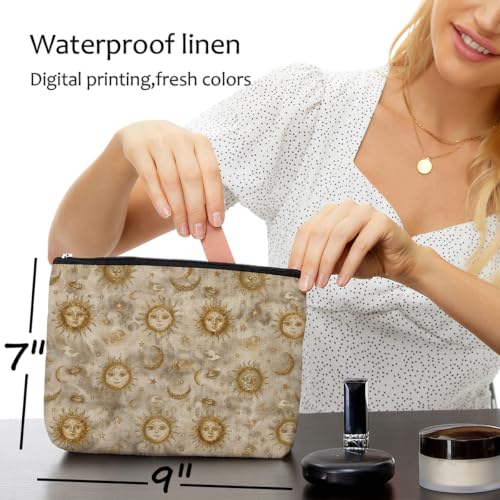 Blue Leaves Boho Retro Makeup Bag Sun Moon Cosmetic Bag - color: Multicolor 1615