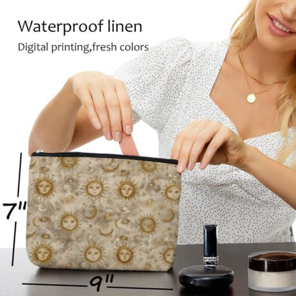 Blue Leaves Boho Retro Makeup Bag Sun Moon Cosmetic Bag - color: Multicolor 1615