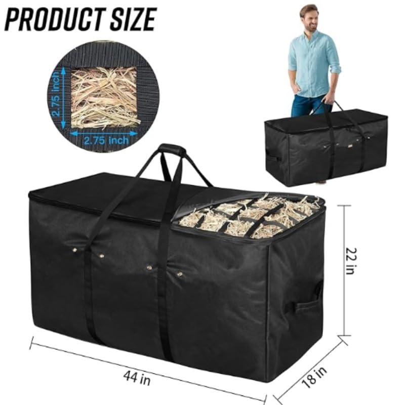 2 Packs Hay Bale Bag for Horses 44x18x22inch Extra Large Hay Bag with Separated Design & Top Slow Feed Design for Horses Sheep Donkey Goats Premium Oxford Heavy Duty Hay Bale Storage Bag