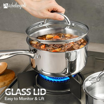 MICHELANGELO Stainless Steel Pot Set with Steamer, 1QT & 2QT & 3QT, 7-Piece - size: 1+2+3QT