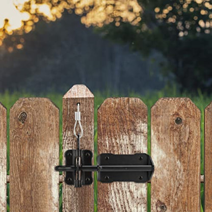 Heavy Duty Automatic Gate Latch for Wooden Fence with Cable Pull, 7-1/2" Self-Locking Gravity Lever Door Security Latches Hardware for Metal Gates, Vinyl Fence, Outdoor Garden, Pool, Black