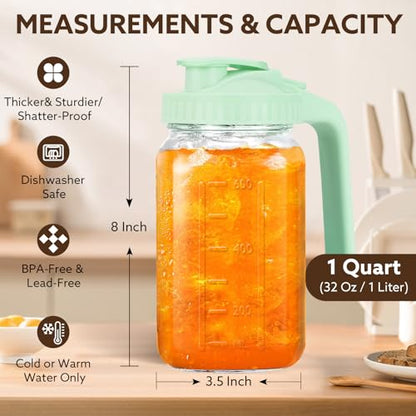 Mihlapi 32 oz Breast Milk Pitcher, 1 Quart Glass Mason Jar with Lid - color: Green, size: 32 Ounces