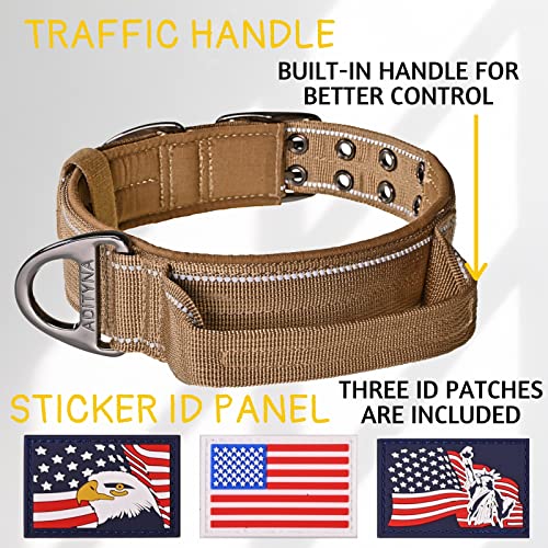 ADITYNA Heavy Duty Dog Collar for Medium Dogs with Traffic Handle - color: Coyote Brown, size: Medium: Fit 15-19" Neck