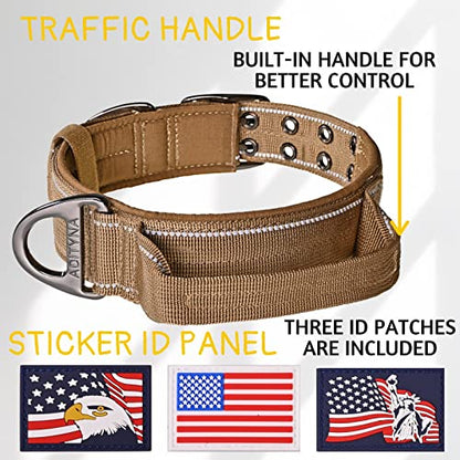 ADITYNA Heavy Duty Dog Collar for Medium Dogs with Traffic Handle - color: Coyote Brown, size: Medium: Fit 15-19" Neck