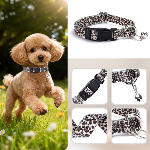 Boy Small Dog Collar with Bell,Leopard XXS/XS Kitten Collar with Buckle - color: 5, size: XS(Neck Fit 8''-12''）