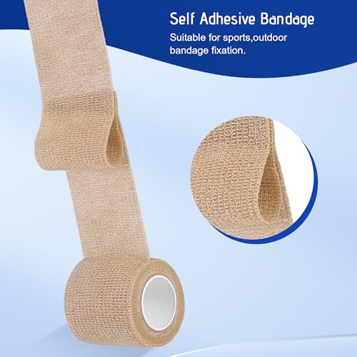 12 Pack Self Adhesive Bandage Wrap 2 Inch X 5 Yards Athletic Tape, Elastic Self Adherent Tape for Ankle, Wrist, Bandage Tape (Skin Color) - color: Skin Color