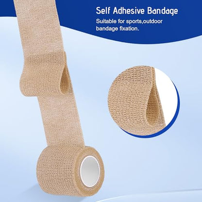 12 Pack Self Adhesive Bandage Wrap 2 Inch X 5 Yards Athletic Tape, Elastic Self Adherent Tape for Ankle, Wrist, Bandage Tape (Skin Color) - color: Skin Color