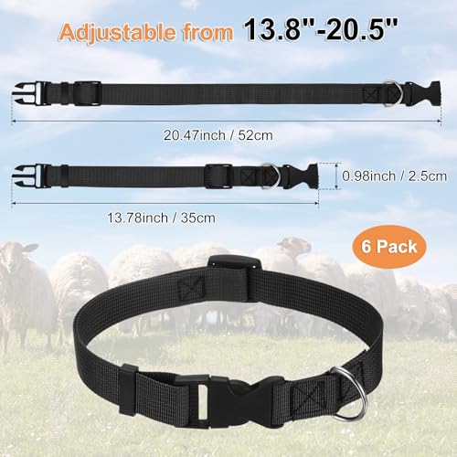 Generic 6-Pack Goat Collars with Bells, 13.8"-20.5" Polyester Adjustable Pet Collar with Anti-Lost Grazing Copper Bell for Small Farm Animal/Sheep/Cow/Goat [Black]