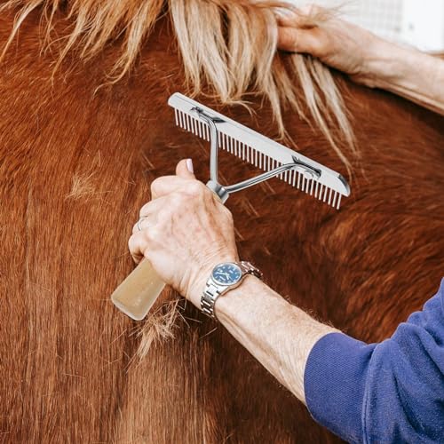 Angoily Horse Nail Rake, Livestock Brush Practical Hair Comb with Wooden Handle Metal Pins, Pet Hairbrush Dog Cat Undercoat Rake Grooming Tool for Cattle Goat Sheep, Cleaning Supply for Removing Mud