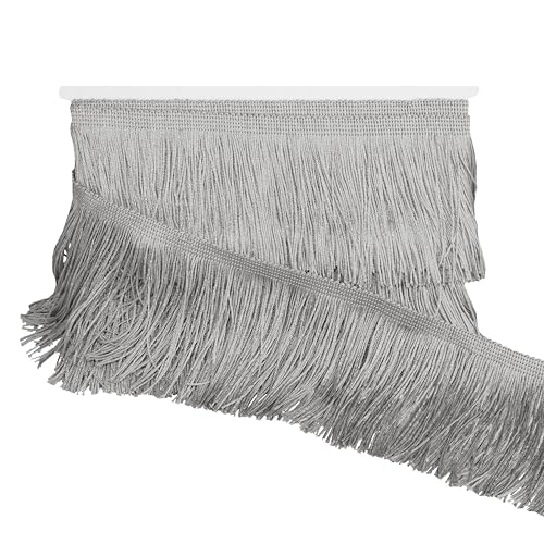 Chainette Fringe Trim 5 Yard x 4 Inches Fabric Tassel Trims - color: Light Silver, size: 4"-5Yards/R