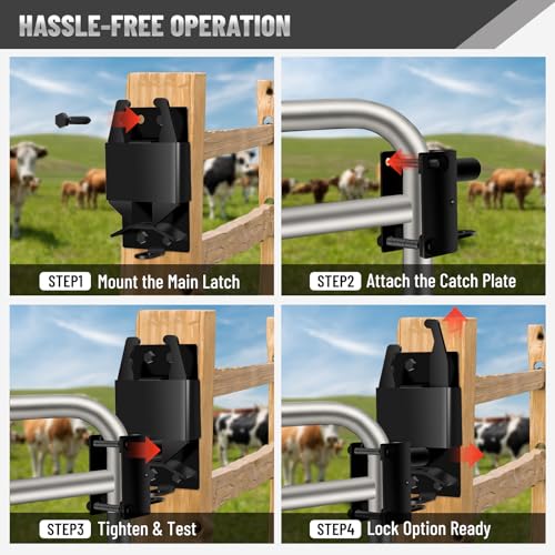 2 Pcs Farm Gate Latch, Heavy Duty 2 Way Gate Latch Lockable, Livestock Gate Latches for Metal Gates, Ranches, Farms, Stables, Horse Corrals, Pet Cages, Black Hardware with Screws