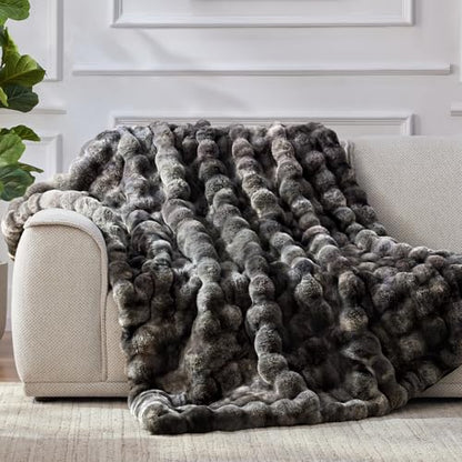 Anysay Faux Fur Throw Blanket, 1000GSM Fluffy Soft Bubble Blanket 50''*60'' - color: Grey, size: Throw