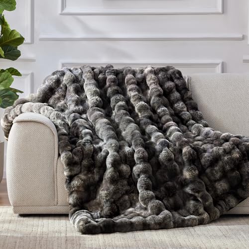 Anysay Faux Fur Throw Blanket,1000GSM Fluffy Soft Bubble Blanket 90''*104'' - color: Grey, size: King