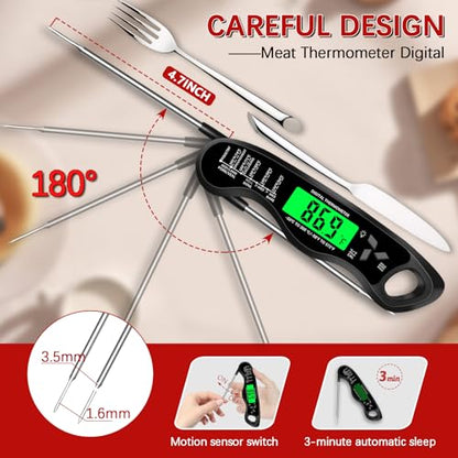 Cooking Thermometer，IP67 Waterproof Meat Thermometer Digital - color: Black