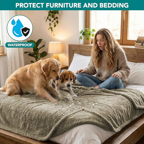 PetAmi Fluffy Sherpa Waterproof Dog Blanket for Large Pet Cat, 40x60 Taupe - color: Taupe, size: Large (40x60)