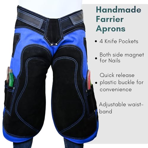 Farrier Apron Cowhide Leather Hoof Trimming Chaps - color: Blue - Black, size: 65cm - 25inch