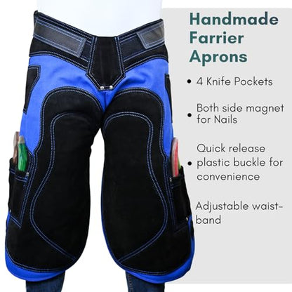 Farrier Apron Cowhide Leather Hoof Trimming Chaps - color: Blue - Black, size: 65cm - 25inch