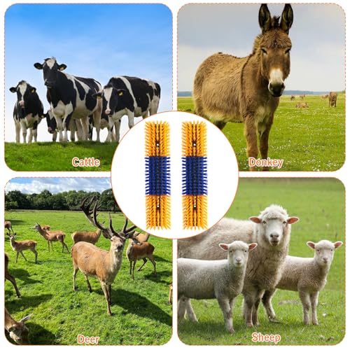 4PCS Livestock Scratching Brush Goat Scratching Tool Post Massage Grooming Brush with 8 Screws for Animals Back Scratcher Itch Brushes for Cattle, Sheep, Horses, Pigs,Cow(4, Yellow) - color: Yellow
