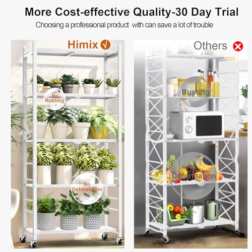 Himix 5-Tier Foldable Storage Shelves 20 Hooks Wheels White No Assembly - color: White, size: 5-Tier