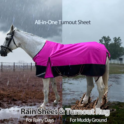1200D Horse Blanket,Turnout Rain Sheet(No Fill),Hot Pink 72'' - color: Hot Pink 0g Fill, size: 72''
