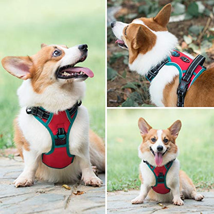 PHOEPET Upgraded No Pull Dog Harness, Reflective Adjustable Vest - color: Red, size: Medium